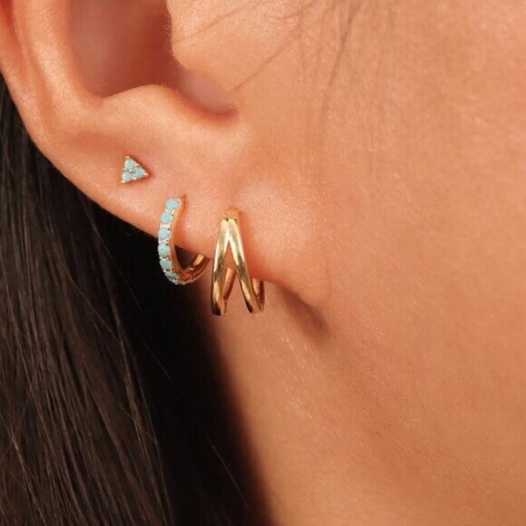 Gold Double Huggie Earrings Hypoallergenic Earrings Everyday Small Hoop Earrings - Picture 5 of 16